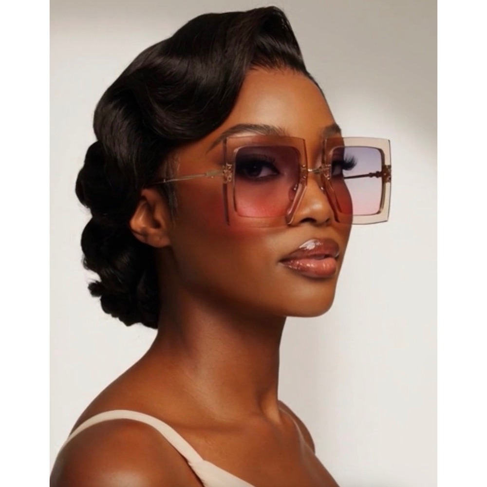 Oversized Square Women Sunglasses Champagne Pink Purple Gold Retro Shades Gafas